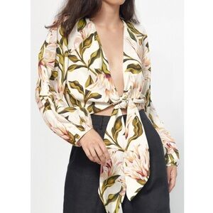 NWT Mara Hoffman Cropped Floral Gianna Tie-Front Top
